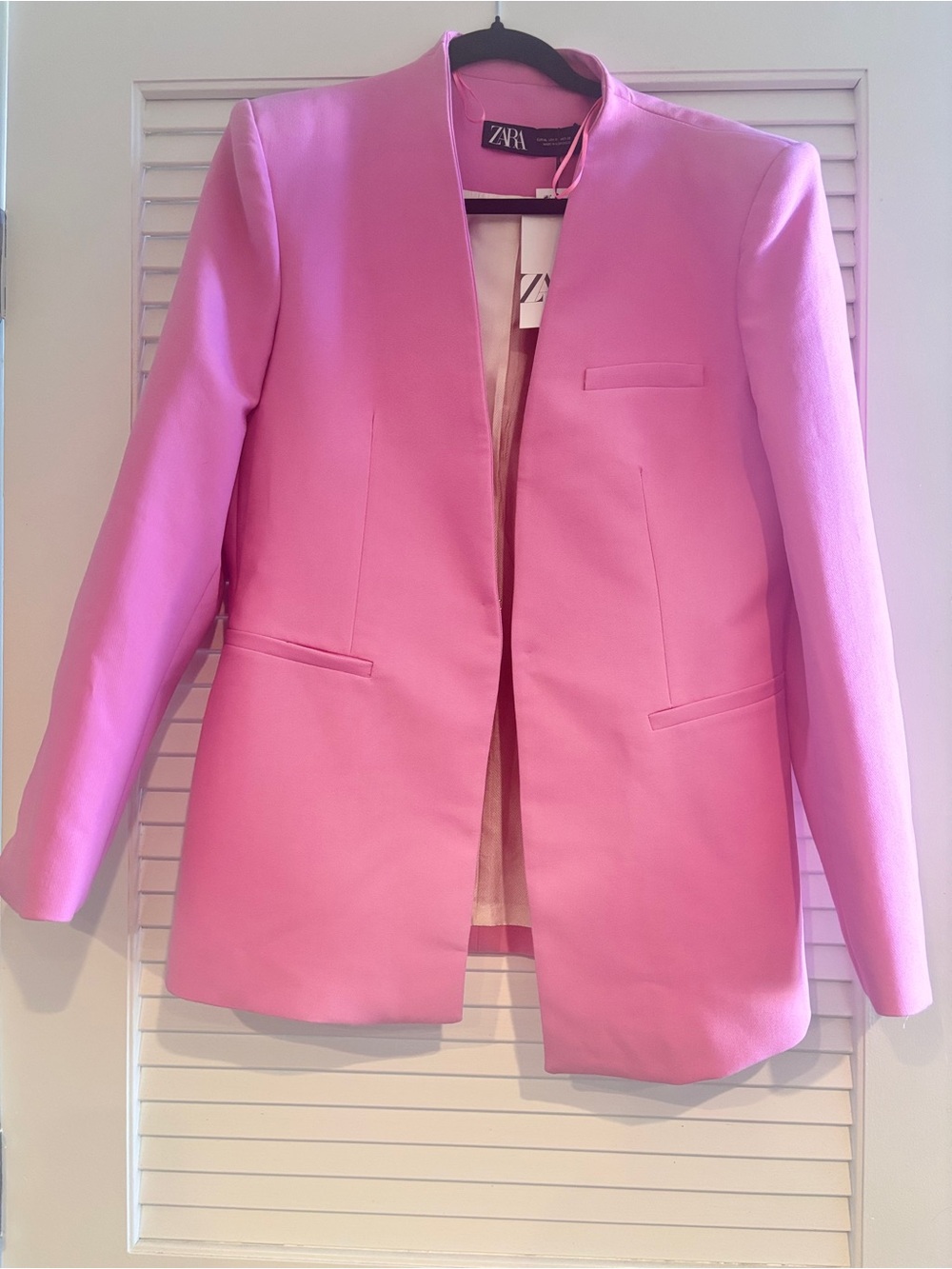 Zara Pink Collarless Tailored Blazer